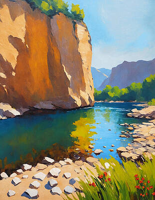 Nature Digital Art - River Cliffs - Crisul Repede In Suncuius, Romania - Digital Painting by Nicko Prints