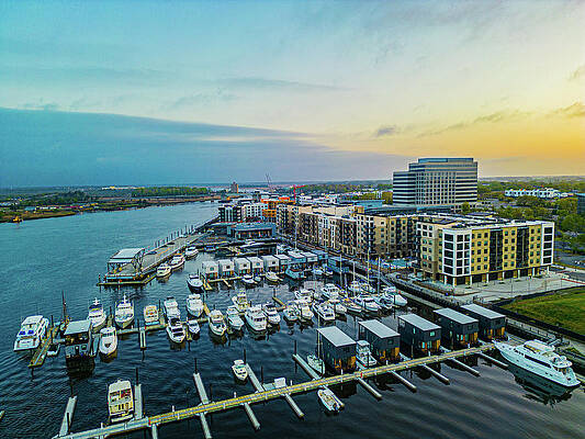 Sunrise Wall Art featuring the photograph River Marina by Oceanic SkyView