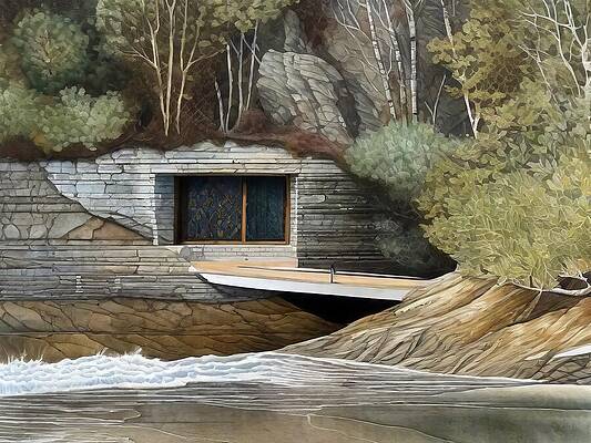 Architecture Wall Art featuring the digital art Riverside Hideaway by Eris And AI