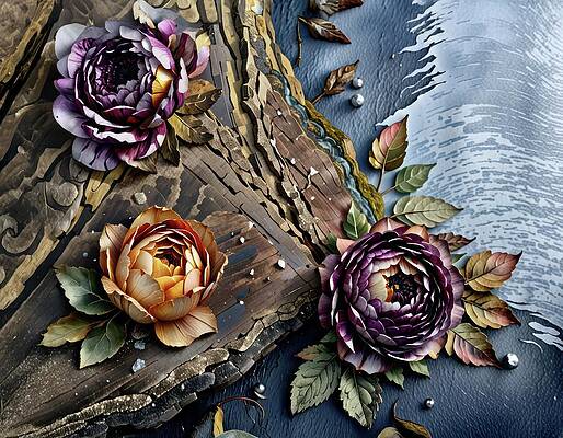Intricate Floral Arrangement on Driftwood Wall Art