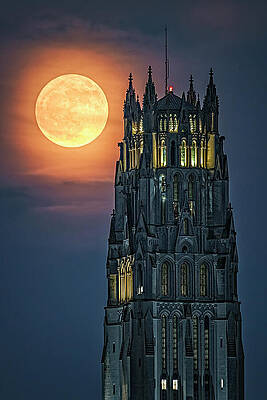 Wall Art featuring the photograph Rockefeller Cathedral And Strawberry Moon by Susan Candelario