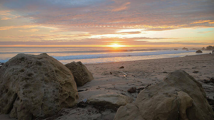 Wall Art featuring the photograph Rocky Beach Sunset In California by Matthew DeGrushe