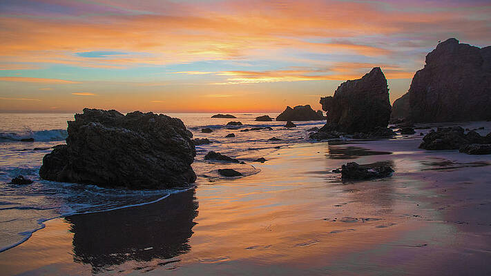 Wall Art featuring the photograph Rocky Beach Sunset In Malibu by Matthew DeGrushe