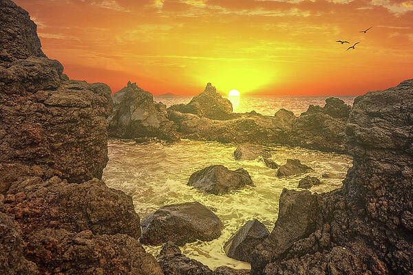 Sunset Photograph - Rocky Pool By The Ocean In Azores At Sunset by John Twynam