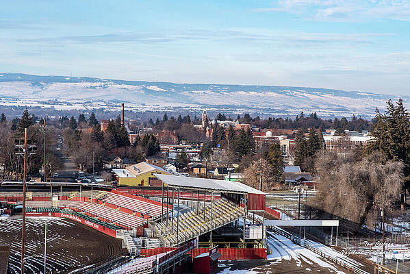 Wall Art featuring the photograph Rodeo Grandstand And Snowy Manastash Ridge by Tom Cochran
