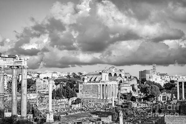 Sky Wall Art featuring the photograph Roman Forum In Roma BW Photo by Stefano Senise