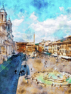 Historical Painting - Rome, Piazza Navona - 12 by AM FineArtPrints