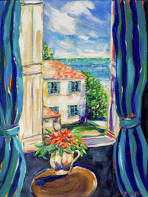View from the Window with Blue Curtains Wall Art
