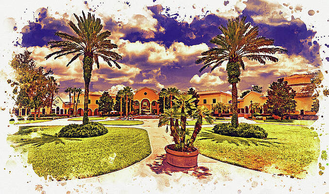 Digital Art - Rosen College Of Hospitality Management, In Orlando, Florida - Watercolor Painting by Nicko Prints