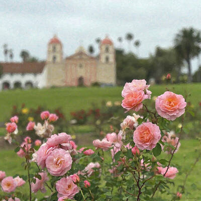 Roses in Front of Historic Building Wall Art