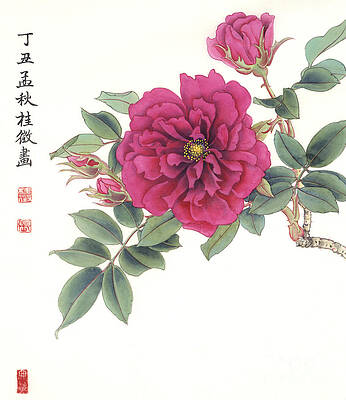 Garden Painting - Roses - Rosa Rugosa by Zhang Guizheng