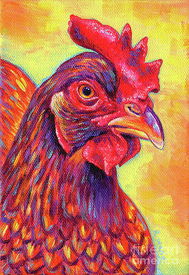 Rainbow Painting - Rosie The Rhode Island Red Chicken by Rebecca Wang