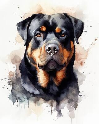 Portrait Painting - Rottweiler Portrait by Land of Dreams