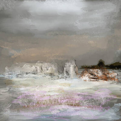 Rough see abstract painting of waves and rocks by Jeremy Holton