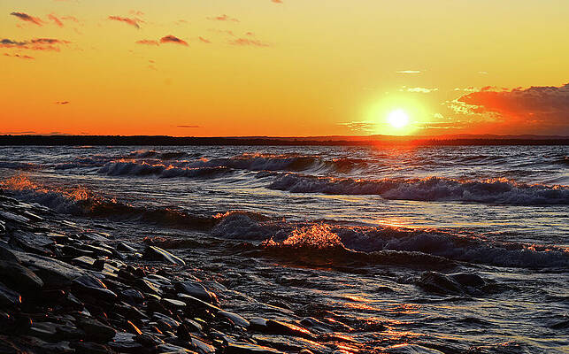 Michigan Photograph - Rough Waters Sunset by Vi Ray
