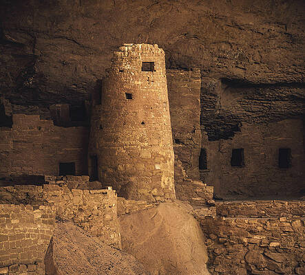 Wall Art featuring the photograph Round Tower, Mesa Verde, Colorado by Abbie Warnock