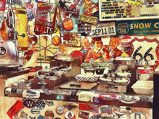 Wall Art featuring the mixed media Route 66 Diner, Seligman, Arizona by Tatiana Travelways