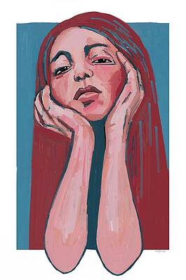 Pensive Woman with Red Hair Wall Art