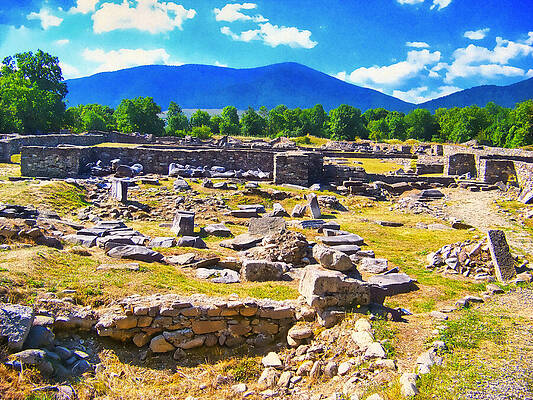 Mountain Wall Art featuring the digital art Ruins Of The Ancient City Of Ulpia Traiana Augusta Dacica Sarmizegetusa, Romania - Watercolor by Nicko Prints