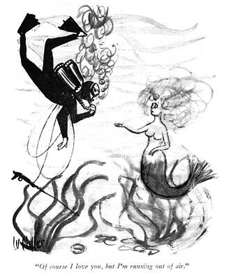 Diver Engages with Curious Mermaid Wall Art