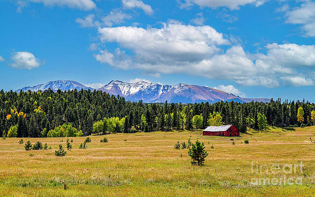 Rustic Barn with Mountain Backdrop by Shirley Dutchkowski