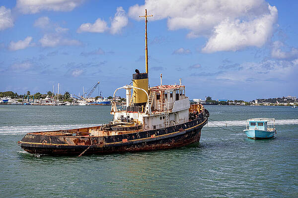Rusty Tugboat and Small Boat Wall Art