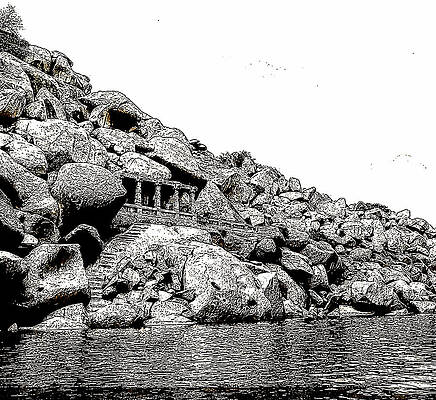 Black And White Digital Art - Sacred Rocks by Gradify Creations