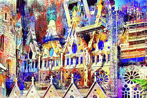 Wall Art featuring the mixed media Sagrada Familia Basilica Gaudy by Tatiana Travelways