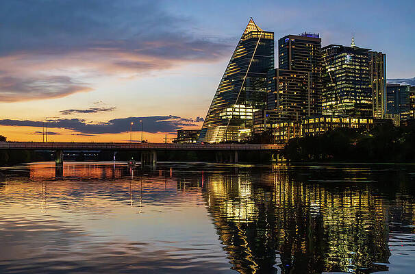 Modern Wall Art featuring the photograph Sail Like Building With Modern Office Blocks In Austin Texas Sky by Steven Heap