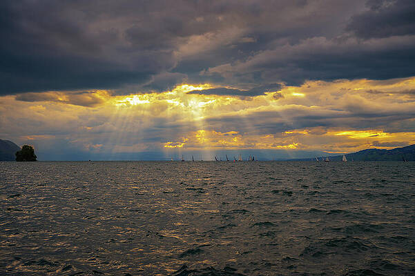 Sky Photograph - Sailboats Under Sunset Sky On Lake Geneva, Switzerland by Miroslav Liska