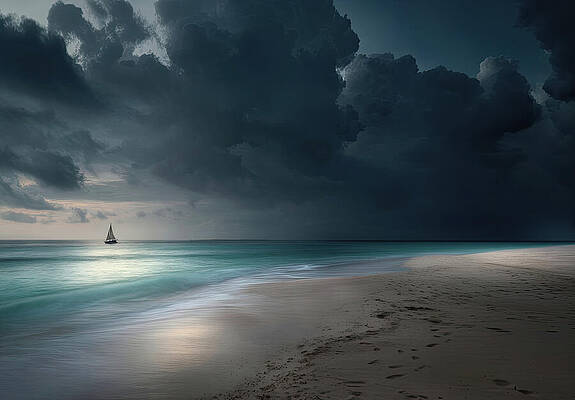 Sailboat on Stormy Beach Wall Art