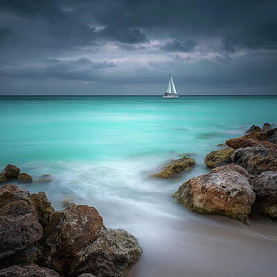 Sailboat on a Turquoise Sea Wall Art