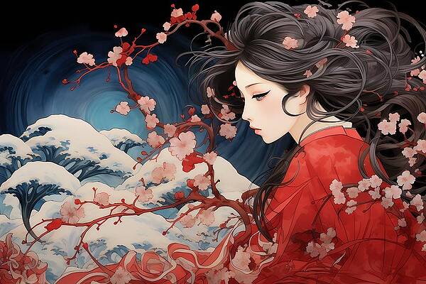 Nature Digital Art - Sakura Blossoms In Japan In Ukiyo-e Style No 1 by Andre Petrov