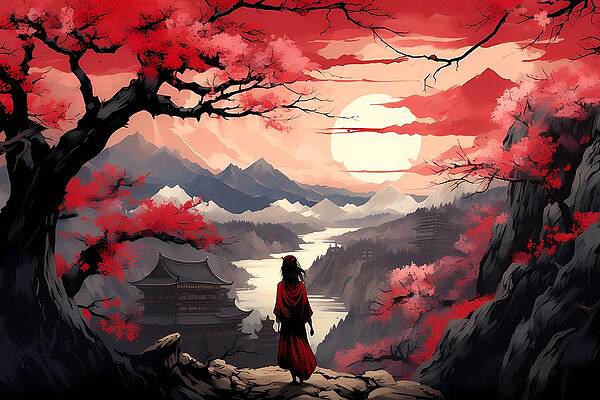 Nature Digital Art - Sakura Blossoms In Japan In Ukiyo-e Style No 3 by Andre Petrov