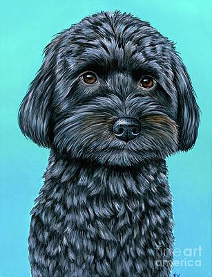 Pet Portrait Wall Art featuring the painting Salem The Schnoodle On Teal by Rebecca Wang