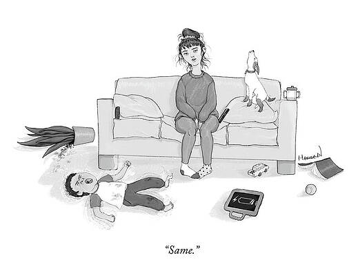 Exhausted Family in Living Room Wall Art