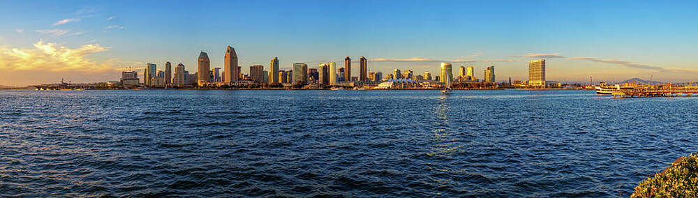 Wall Art featuring the photograph San Diego Skyline At Sunset From Coronado Island, California by Miroslav Liska