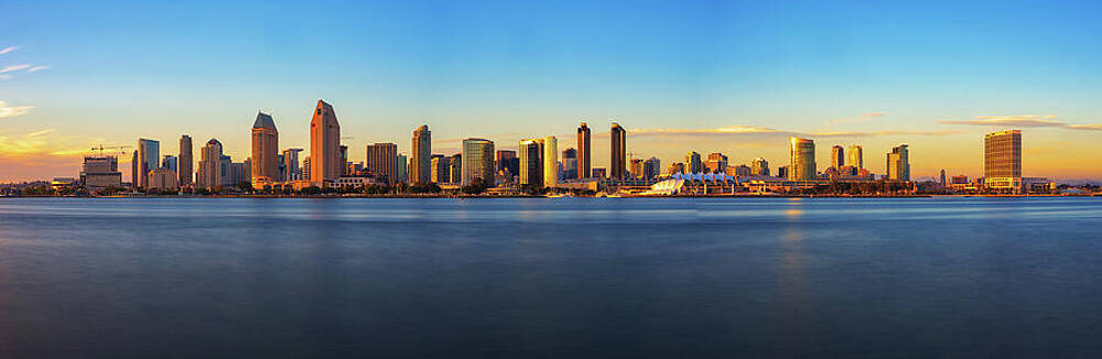Wall Art featuring the photograph San Diego Skyline Panorama From Coronado Island At Sunset by Miroslav Liska