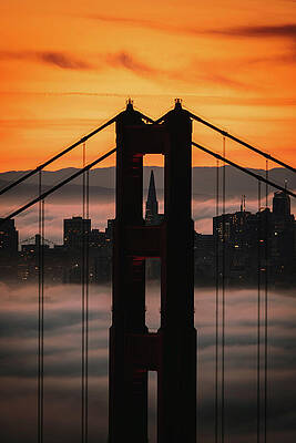 Architecture Wall Art featuring the photograph San Francisco At Sunset With Golden Gate Bridge Silhouette by Printed View