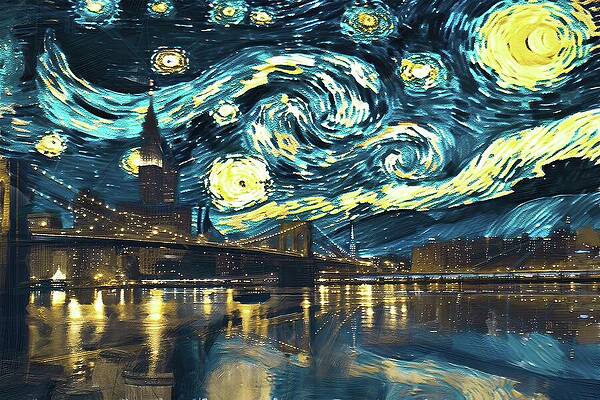 Architecture Digital Art - San Francisco Bridge Starry Night Oil Painting by Nature Oil Painting