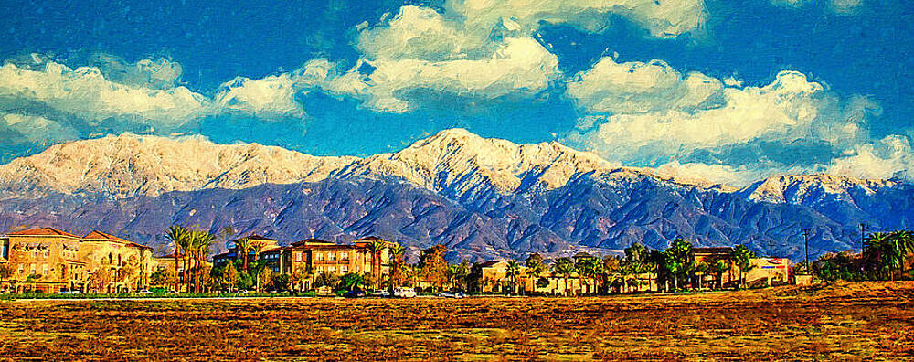 Mountain Wall Art featuring the digital art San Gabriel Mountains And Cucamonga Peak Seen From Rancho Cucamonga by Nicko Prints