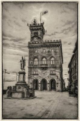 Wall Art featuring the painting San Marino BW by Jeffrey Kolker