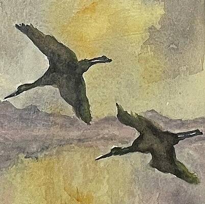 Mountain Painting - Sandhill Cranes by Judy Strickland