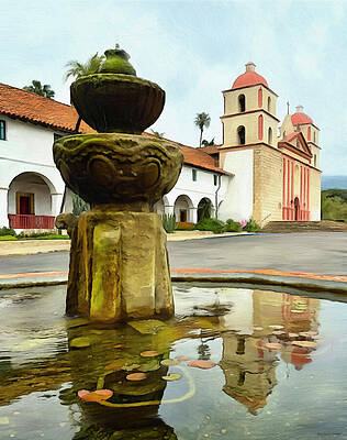 Mission and Fountain Reflection Wall Art