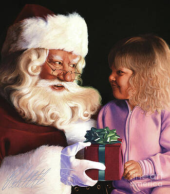 Santa Claus And Little Girl Print