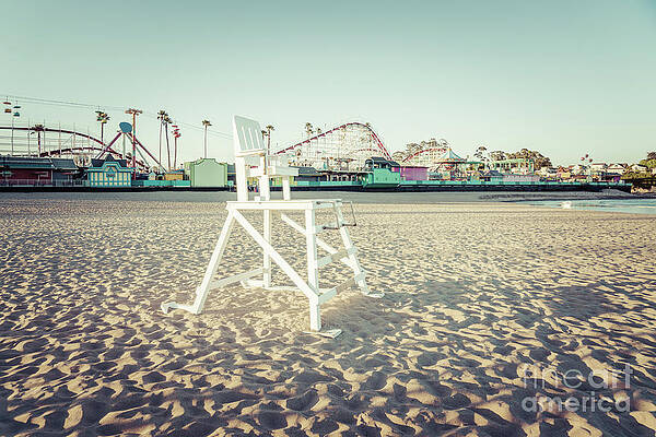 California Wall Art featuring the photograph Santa Cruz Beach Lifeguard Chair Retro Photo by Paul Velgos