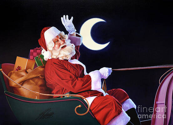 Santa In His Sleigh Print