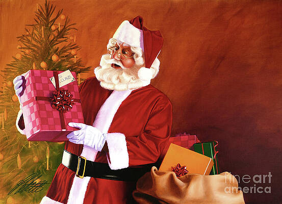 Tree Painting - Santa With Christmas Gifts by Ed Little