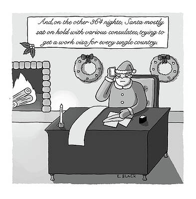 Santa Claus Wall Art featuring the drawing Santa's Visa by Ellie Black