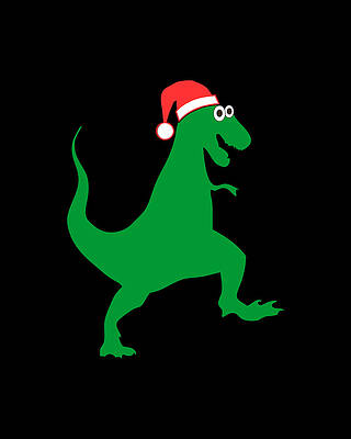 Xmas Wall Art featuring the digital art Santasaurus Santa T-Rex Dinosaur Christmas by Flippin Sweet Gear